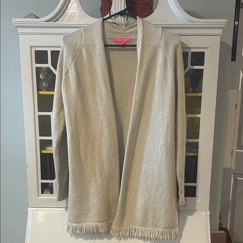 Lilly Pulitzer Cream Cardigan with Fringe